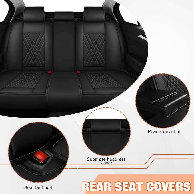 Car Seat Covers Compatible with Toyota Camry 2012-2026 Durable Waterproof Automotive Seat Covers Stretchable Fabric Material,Airbag Compatibility,Premium Nappa Leather(Black Red,Full Set with Pillow)
