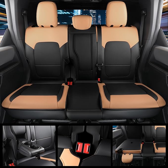for Ford Bronco Seat Cover 4-Door Full Set 2021 2022 2023 2024 2025 (Not Fit Sport/Raptor) with Backrest and Armrest 14PCS (F-Black+Orange)