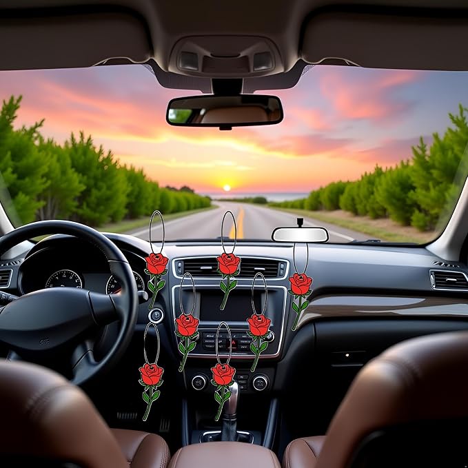 6 Pcs Rose Car Air Fresheners, Funny Rose Hanging Car Air Fresheners Long Lasting Cute Car Mirror Scented Hanging Car Decoration Ornaments Gift Interior Accessories for Men Women
