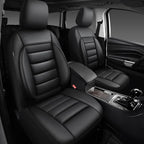 CAR PASS Faux Leather Car Seat Covers Front Seats Only, 3D Foam Support Car Seat Covers, Universal fit for Trucks Vans SUVs Sedans Automotive Comfortable, Airbag Compatible 2 Pieces Front Solid Black