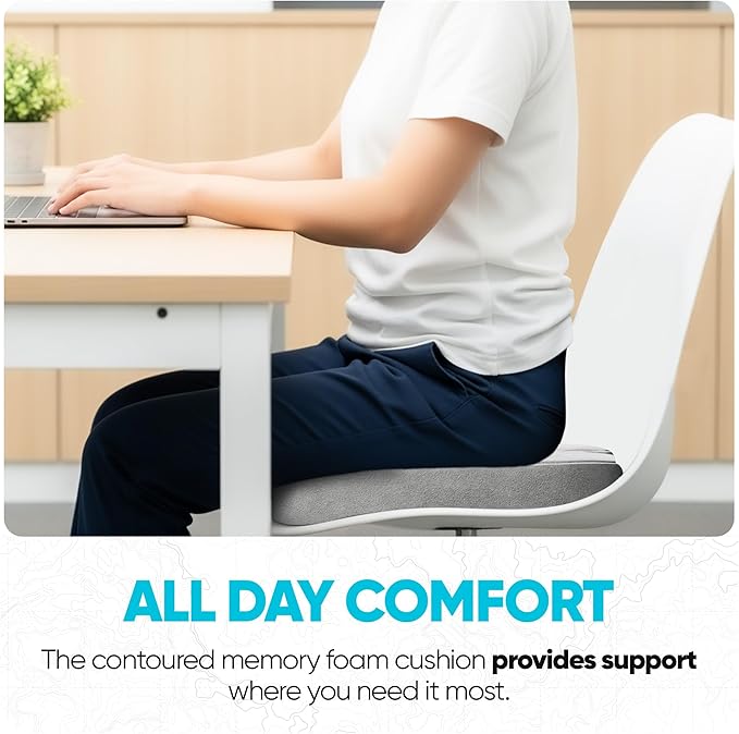 FORTEM Seat Cushion, Office Chair Cushion, Desk Chair Memory Foam, Sciatica Coccyx Tailbone Pain Relief, Pressure Relief, Sitting Pad, for Long Gaming & Sitting, Washable Cover, Non Slip, XL