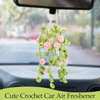 Cute Air Freshener for Car, Crochet Car Accessories Air Freshener, Cute Rear View Mirror Accessories, Handmade Crochet Plant for Cars, Pink Rose