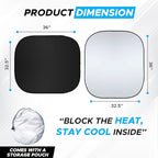 Detachable Truck Windshield Sun Shade | Foldable Sunshade for Front Windshield | Pickup Truck Sun Visor for Heat and UV Protection Premium Reflective & Dual Layer Design - Large 74"x36"