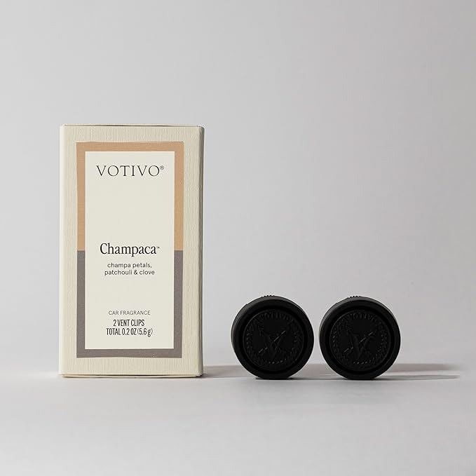 Votivo Champaca Car Fragrance 2-Pack | Auto Vent Clip Car Fresheners | Patchouli Scent for Vehicle | Provides Long Lasting Premium Scent for Auto