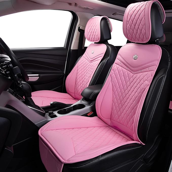 Flying Banner car seat Covers seat Cushions Luxe Fit Faux Leather Easy Installation Vehicles Non Slip Premium (Solid Pink, 2 x Front Seat Cover)
