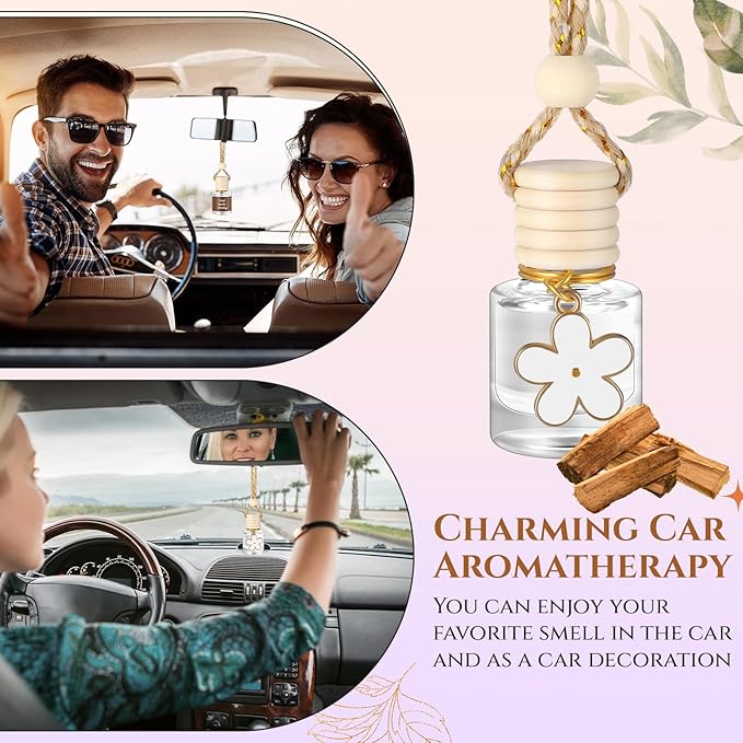 2 Sets Hanging Car Air Freshener and Essential Oil Diffuser, Car Air Freshener Daisy Essential Oil Diffuser Long Lasting Automobile Aromatherapy(White,Iced Vanilla Woods)