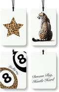 Trendy Retro Leopard Lucky 8 Ball Car Air Freshener 4 Pcs, Girly Cheetah Print Star Hanging Air Freshener for Cars Closet Drawer Books, Cute Girly Car Accessories Mirror Decor for Women