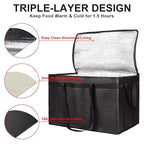 CIVJET Insulated Food Delivery Bag, XXXL Insulated Reusable Grocery Cooler/Hot Bags, Tote Bag for Shopping/Travel, Catering Bag 22x14x13, Black, 3-Pack