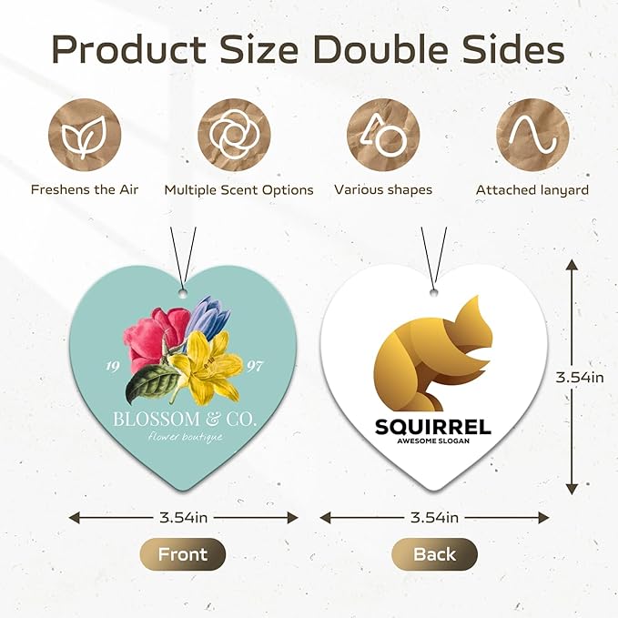HINFKA 10-1000 Pcs Custom Air Fresheners with Picture – Personalized Double-Sided Car Freshener with Logo or Photo, Bulk Customized Gifts for Business Events and Branding (A04-Heart)