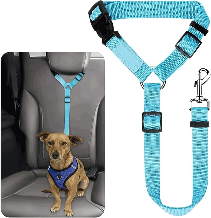 Pet Dog Cat Seat Belts, Car Headrest Restraint Adjustable Safety Leads Vehicle Seatbelt Harness (1 Pack) (Blue)
