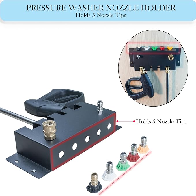 Pressure Washer Gun Holder-Foam Cannon Holder-for Foam Cannon,Pressure Washer Nozzle Tip and Pressure Wand Extension Storage Rack(fit 1/4" Quick Connector) Pressure Wwasher Accessories Holder