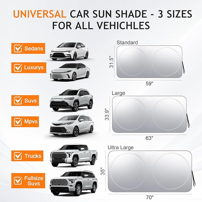 Windshield Sun Shade Car Window Shade UV Reflector Keeps Vehicle Cool Folding Sun Visor Heat and Sun Reflector (Ultra-Large 70 x 35 inches)