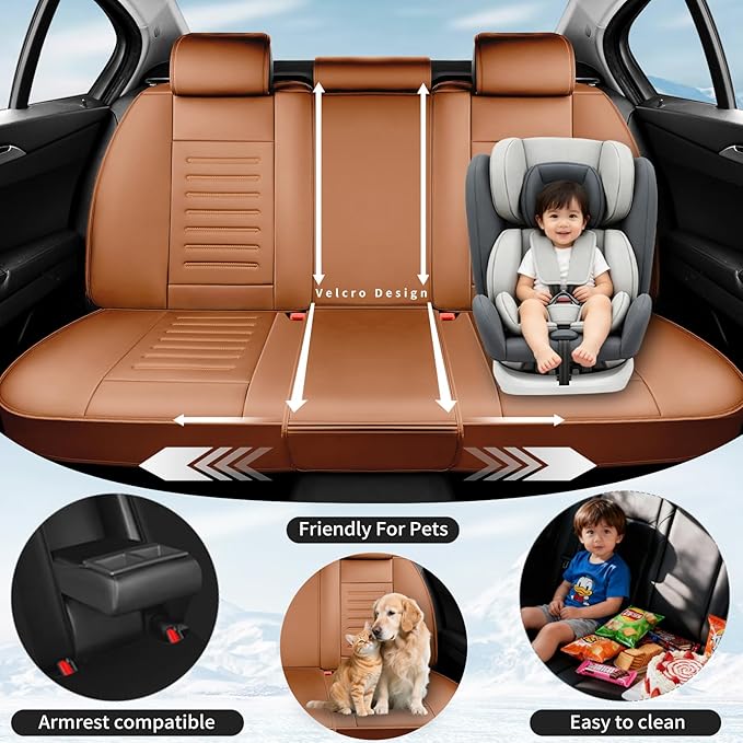 Fit Tucson Premium Leather Car Seat Covers Compatible with Hyundai Tucson 2010-2024 2026, Breathable, Wear Resistant, Airbag Compatible, All-Weather Protection & Full Coverage, Full Set Brown