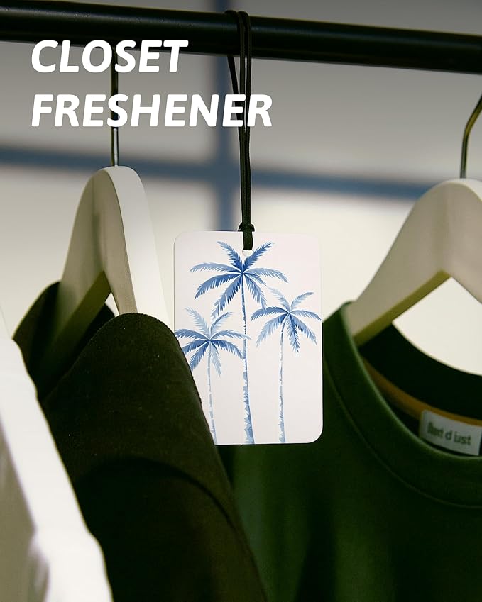 Blue Summer Beach Air Freshener 4 Pcs, Trendy Preppy Bikini Starfish Coconut Tree Ocean Hanging Air Freshener for Cars Closet Drawer Books, Girly Beachy Car Accessories Mirror Decor for Women