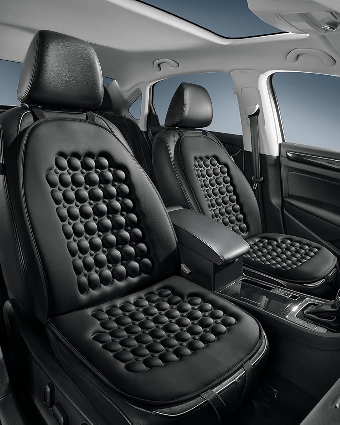 FREMONT AUTO Car Seat Cover Breathable Seat Protector- Made with Premium Polyester Fiber and Massage Magnet Bubble Cushion -Adjustable for Cars Truck SUV Vans, Airbag Compatible (Black 2PCS)