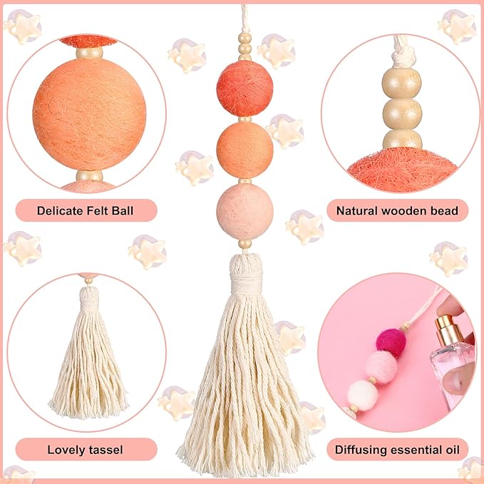 6 Pieces Felt Ball Car Diffuser Essential Oil Car Tassel Hanging Bead Aromatherapy Diffuser Colorful Charm Vent Clips Air Freshener for Decor(Bright Color)