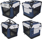 EliteField 4-Door Folding Soft Dog Crate with Curtains, Carrying Bag and Fleece Bed (2 Year Warranty), Indoor & Outdoor Pet Home (42" L x 28" W x 32" H, Navy Blue+Gray)
