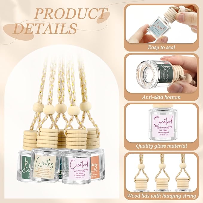36 Pack Easter Christian Gifts Bulk Empty Hanging Car Diffuser Bottles Religious Essential Oil Air Fresheners Church Ministry Favors Faith Gifts for Women (Cylindrical)