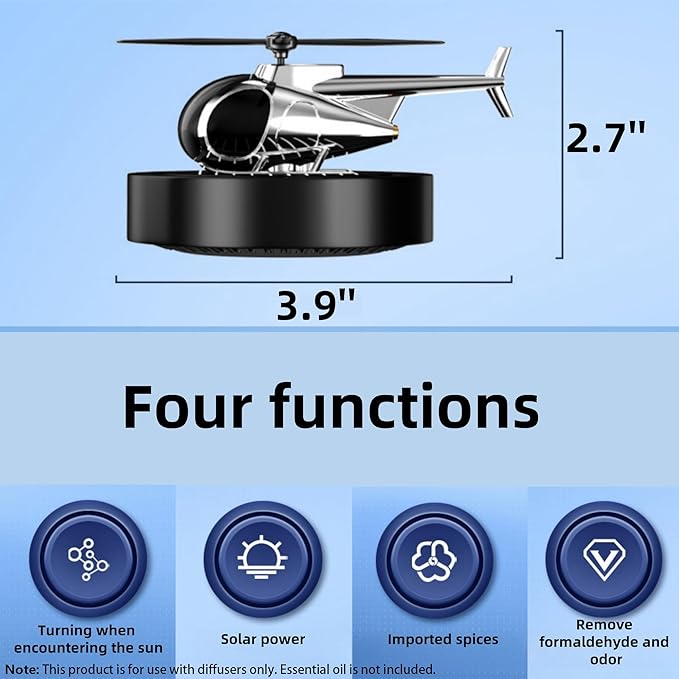 Car Diffuser Quiet & Stylish Helicopter Solar Dashboard Decor Auto-Rotating Air Purifier for Men & Military Enthusiasts Enhance Driving Experience (White)
