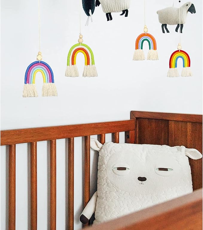 8 Pcs Boho Rainbow Car Charm Macrame, Cute Bohemian Handmade Woven Wooden Beads, Diffuser, Colorful Accessories Hanging Air Fresheners Decor