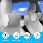 Car Headrest Pillow for Driving - Luxury Leather 100% Memory Foam, Ergonomic Neck Support - Universal Fit Head Rest Travel Pillow for Most Cars, Home & Office, White, 2 Pack