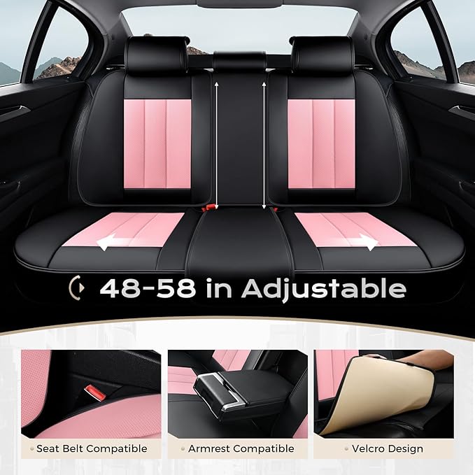 Coverado Car Seat Cover, Cover for Cars Front Seat, Premium Leather, Universal Fit Waterproof Seat Protectors, Car Seat Cushion Non-Slip for Most Cars-Blackpink