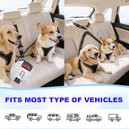 Double Dog Seat Belt for Car, Adjustable Headrest Restraint Safety Seatbelt with Reflective Bungee & Tangle-Free Swivel, No-Pull Split Leash for Vehicle Travel & Walking 2 Dogs, Black