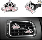 2 PCS Bling Car Air Vent Clips, Crystal Rhinestone Crown Vent Decorative Air Freshener Clips, Sparkly Diamond A/C Outlet Aroma Diffuser Clip for Vehicles, Car Accessories (Pink)