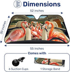 GENANY Flamingo Family Windshield Sun Shade for Car SUV Truck (55x30 inches), Sun Shade Windshield, Shades for Front Windows, Auto Gift, Spring Car Decor
