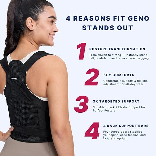 Fit Geno Posture Corrector for Women and Men - Adjustable Back Brace & Straightener for Scoliosis, Hunchback Correction, Back Pain, Spine Corrector, Back Support and Posture Trainer