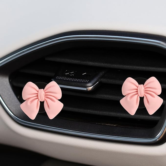 4PCS Bow Car Air Freshener Clips, Cute Girly Bow Car Air Vent Clip, Car Decor Accessories Interior Aesthetic Decorations Charm Stuff for Women Gir (Pink, 1.69in)
