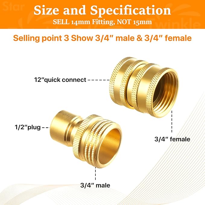 Twinkle Star Pressure Washer Adapter Set, Quick Disconnect Kit, M22 14 mm Quick Connect Swivel to 3/8'' Quick Connect Fittings, 3/4" to Quick Release 9 Sets
