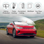 Windshield Sun Shade Custom Fit for 2021 2022 2023 2024 2025 2026 Volkswagen VW ID.4 Accessories Foldable Sunshade Sun Blocker Protect Car from Sun Rays & Heat Damage Keep Car Cooler