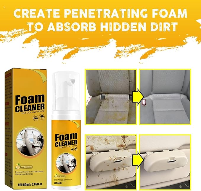 Car Interior Cleaner Foam – Multi-Surface Steering Wheel, Leather Seat & Dashboard Cleaner, 100ml | Enzyme-Powered Formula, Safe for All Surfaces, Quick Stain Removal (2 Pack)