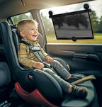 Nuby 14" Roller Vehicle Side Window Sun Protection Shade for Baby | 2 Pack | Pull Down with Suction Cups and Press Button Roll Up | Black