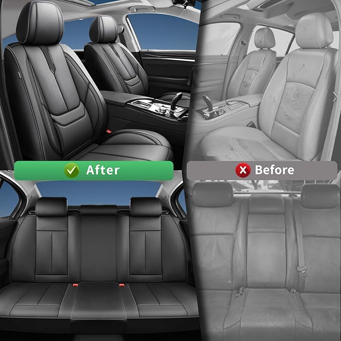 Fit Elantra Car Seat Covers for Hyundai Elantra 2017-2024 2025 2026 -Upgraded Premium Waterproof & Breathable Leather,Airbag Compatible,All-Weather Seat Cushion Protector,Full Set,Black