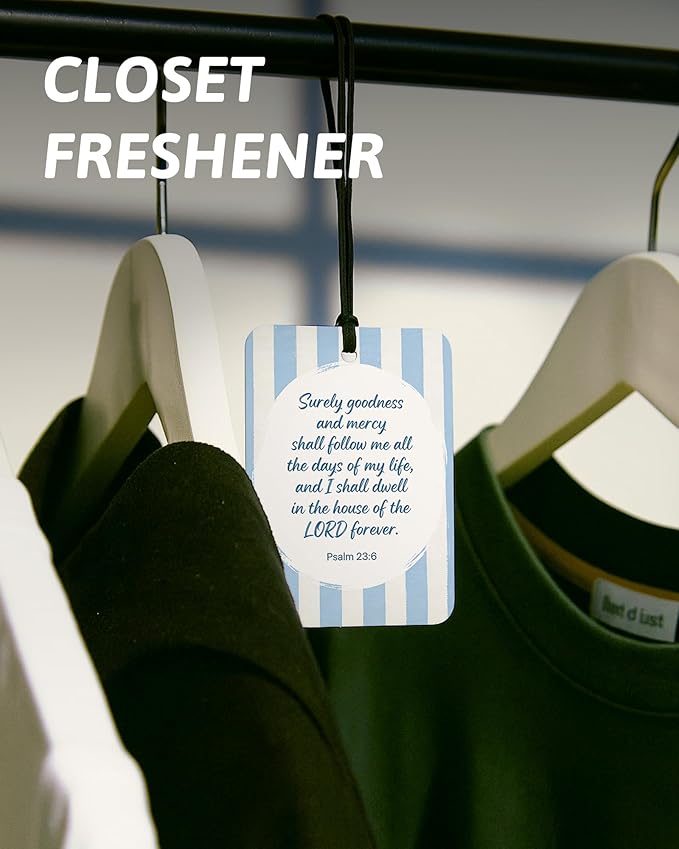 Preppy Blue Christian Air Freshener 4 Pcs, Coquette Blue Bow Religious Bible Verse Hanging Air Freshener for Cars Closet Drawer Books, Girly Christian Car Accessories Mirror Decor for Women
