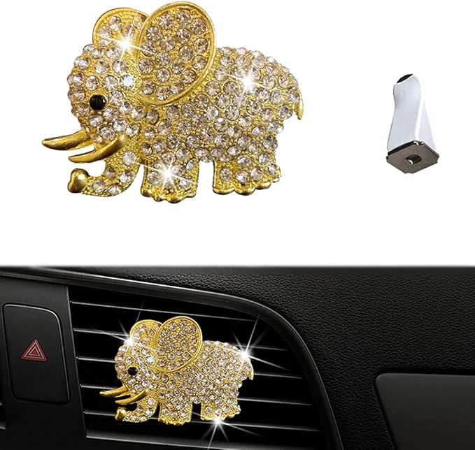Tznyly Car Decor Car Fresheners For Women Bling Car accessory Car Air Outlet decor Bling Car accessory For Women Car Aromatherapy Car Air Vent Clip Charm Car air freshener Set of 2 elephants
