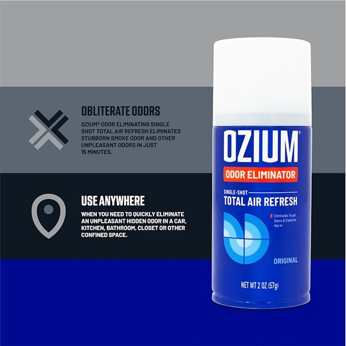 Ozium Air Sanitizer, 2 oz Car Fogger: Single-Shot Smoke Odor Eliminator & Car Air Freshener (Carbon Black)