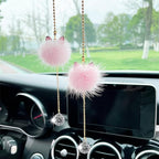 Car Mirror Hanging Accessories for Women, Car Air Fresheners Essential Oil Diffuser Pink Plush Ball with Bling Rhinestone Car Charm Cute Interior Decor (Pink)