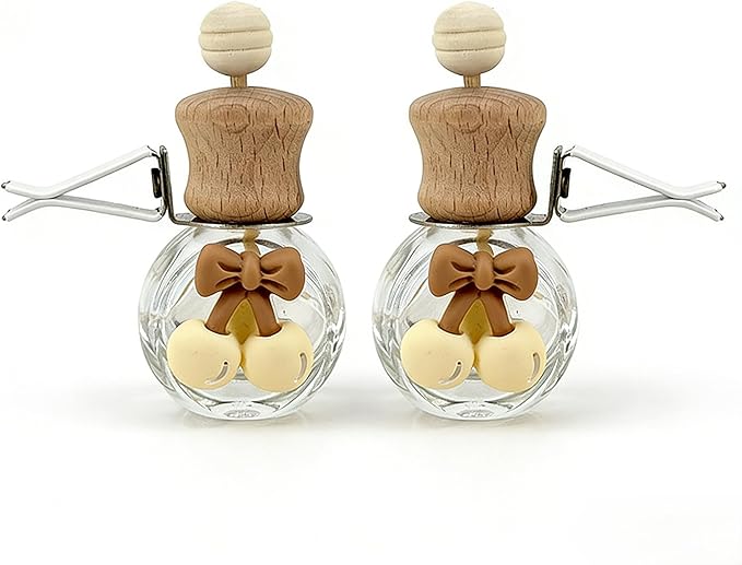 2 Pack Car Air Freshener Diffuser, Refillable Empty Glass Bottles with Vent Clip & Wooden Caps Drift Car Air Freshener for Essential Oils Long Lasting Car Fresheners-Car Accessories-A2