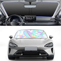 57.09x31.5 Holographic Front Windshield Sun Shade,Car Sun Shade Windshield for Thermal Insulation and Shading in 210T Titanium Silver Cloth,Collapsible Sunshade for Car Windshields