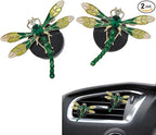 2Pcs Dragonfly Car Accessories Green Air Diffuser Vent Clips Cute Clip Decor for Vents Refillable Car Accessories Sparkly Glamorous Decoration for Interior Style