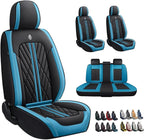 Premium Nappa Leatherette Car Seat Cover Set Custom Fit for Honda CR-V CRV 2000-2023 2024 2025 2026 Water-Proof Breathable Faux Leather Seat Cushion Protectors (Full Set 5 Seats,Black Cyan)