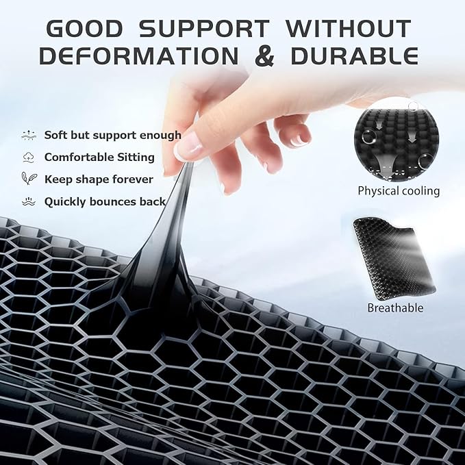Gel Seat Cushion, 19x19inch Super Large Gel Cushion Pressure Pain Relief Seat Cushion for Long Sitting, Soft Breathable Gel Chair Pads for Home Office Wheelchair Car Seat (Black)