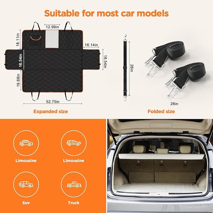 Waterproof Dog Car Seat Cover for Back Seat,Collapsible Scratchproof Dog Car Seats Covers,Nonslip Dogs Seat Cover with Mesh Window,Storage Pocket,Side Flaps,Universal Size Fit for Car/Truck/SUV