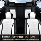 FLORICH Leather Car Seat Cover Full Set Automotive Seat Covers 5 Seats Front and Back Seat Cover Full Coverage Car Seat Protector Universal Fit for Most Car Truck SUV, Black&White