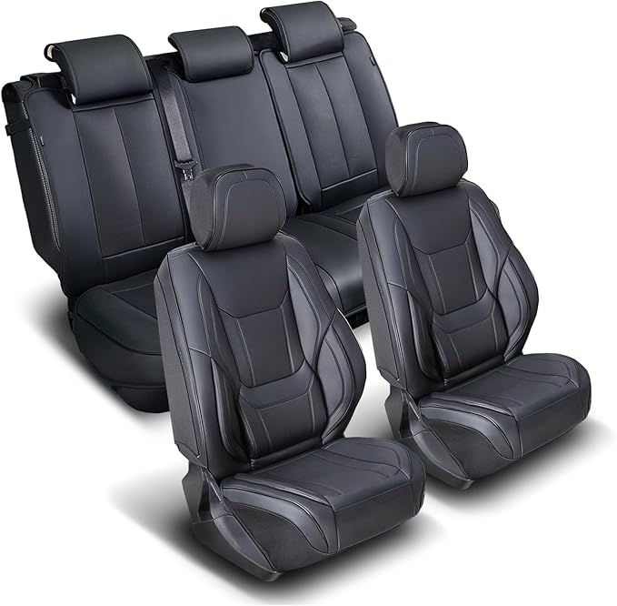 Coverland Custom Fit Car Seat Covers for Car Compatible with [2024-2026 BMW i5, 2022-2026 is 500, 2005-2022 Avalon] Premium Leather Non-Slip Interior Protector [Full Set Black - Size Chart X75]