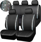 CAR PASS Bling Diamond Car Seat Cover Full Set, Shining Rhinestone Waterproof Leather, Rear with Zipper, Universal Fit 95% Automotive Glitter Sparkle Crystal for Cute Women Girl, Colorful Diamond