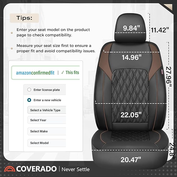 Coverado Seat Covers, Car Seat Covers Front Seats, Automotive Seat Covers, Waterproof Leather Car Seat Covers, Car Seat Cushion, Driver Seat Covers Car Seat Protector Fit Most Cars Truck, Black&Coffee